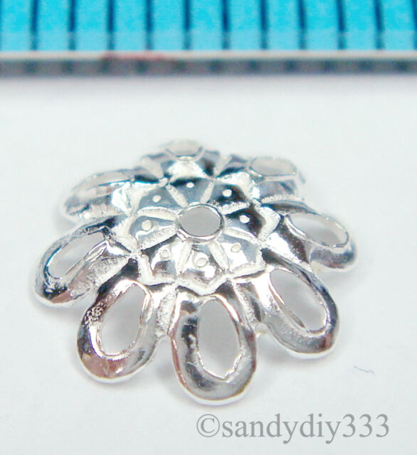 10x STERLING SILVER ROUND FLOWER BEAD CAP 7.6mm SPACER #1328A