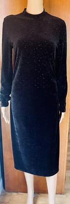 HALLHUBER Rhinestone Studded Bodycon Black Velvet Dress Size Small