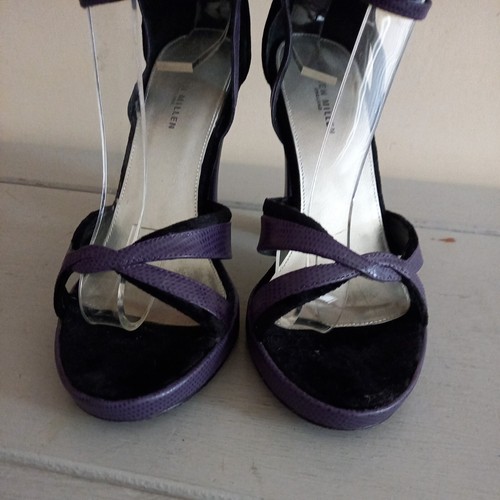 Karen Millen Purple & Black Leather Strappy Sandals Party Occasion UK5 EU38 - Imagen 3 de 12