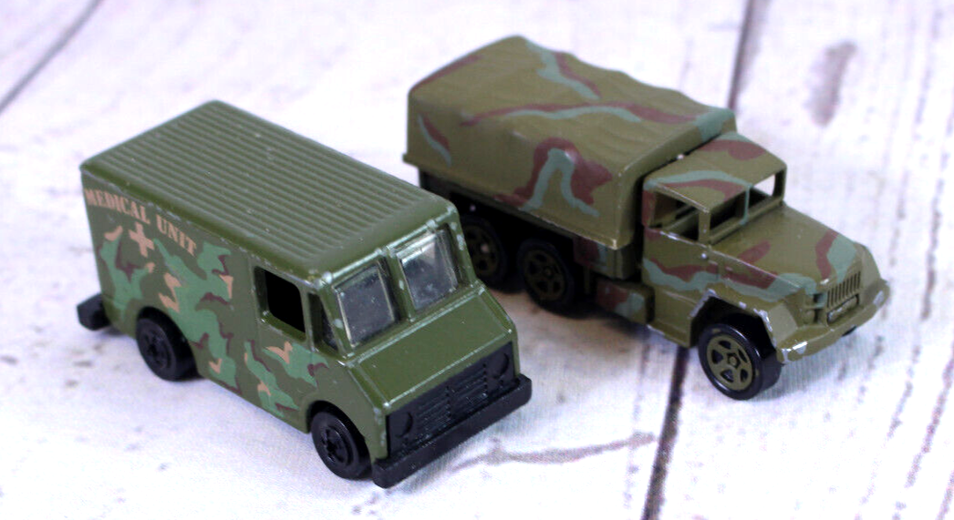 HOT WHEELS VTG 1976 Medical Unit ARMY Van & U.S. ARMY Personnel Carrier Truck
