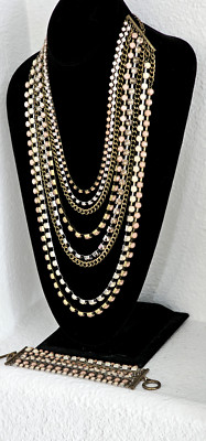 CHICOS NECKLACE & BRACELET 8-STRAND METAL SET WITH CRYSTALS