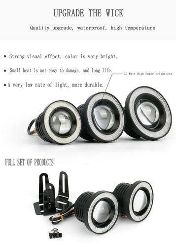 Pair 2.5" COB LED Fog Light Projector Lamp + White Halo Angle Eyes Ring Bulb DRL - Picture 6 of 6