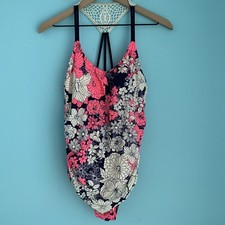 Cole Of California Pink Floral Ruching Strappy Crochet One Piece Swimsuit 10
