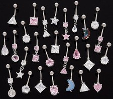 10 CZ Dangle/Non Dangle Belly Button Rings 14g Wholesale Gem Fancy Shapes 185