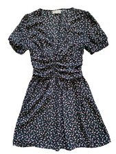 Womens Urban Outfitters Dress M Ditsy Floral Mini Black Deep V Ruffle Sleeve
