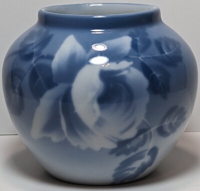 Eichwald B Bloch & Co Bohemia Blue Rose Porcelain 2.5'' Vase Czech Hard to Find!