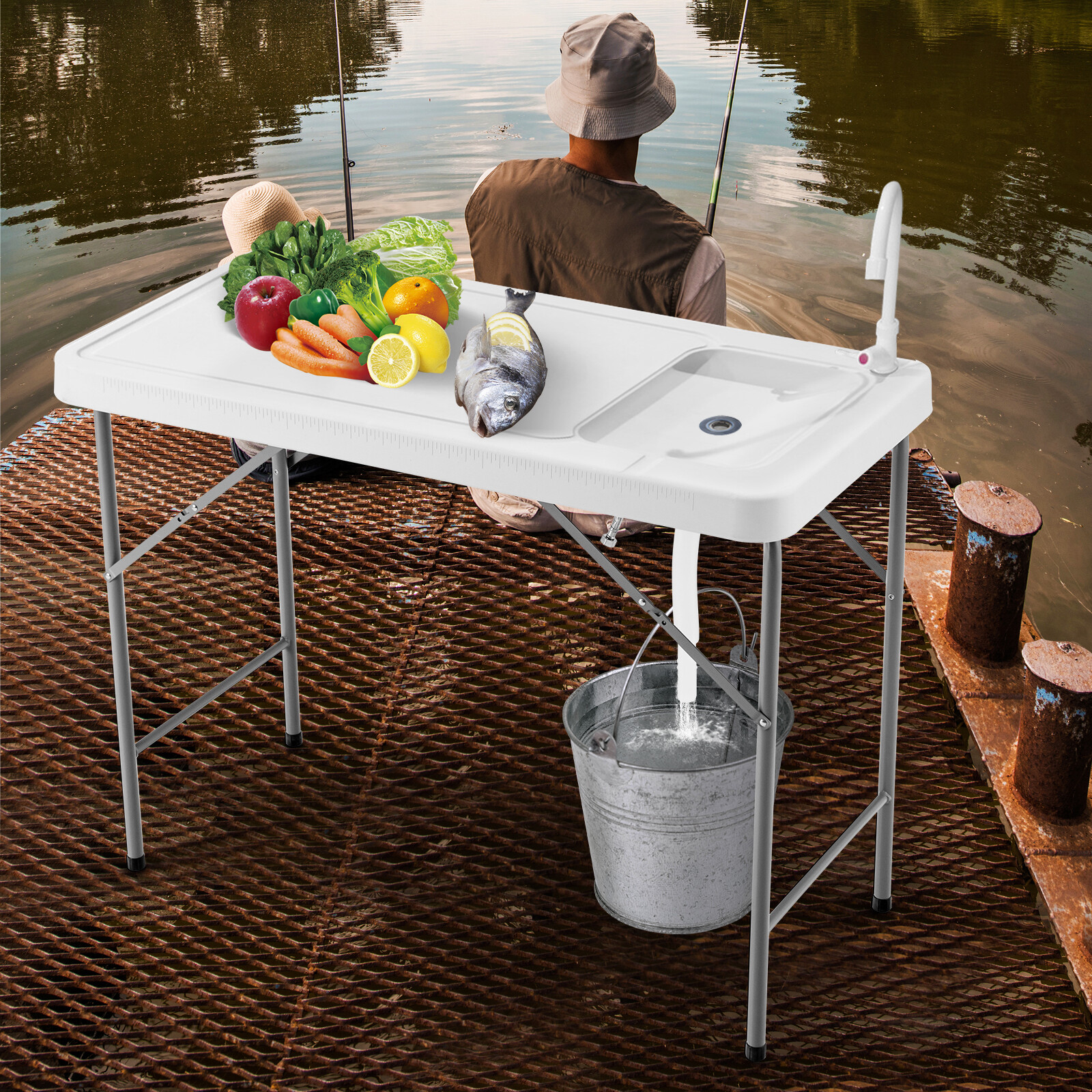 Portable Fish Cleaning Table Sink Faucet Cutting Camping Outdoor