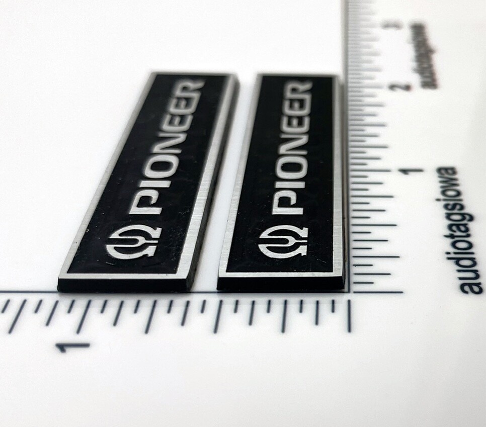 Pair Of Custom Pioneer Speaker Emblem Badges – Brushed Silver