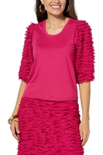 G by Giuliana Knit Ruffle Sleeve Top Pink Tulip