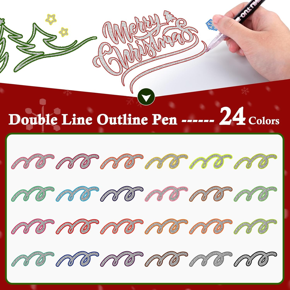 Baoke Marker Double Line Outline Markers, 24 Colors Self-Outline