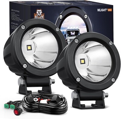 Nilight Led Light Pods 2PCS 3'' Spot Round Led Offroad Fog Light Wiring Harness
