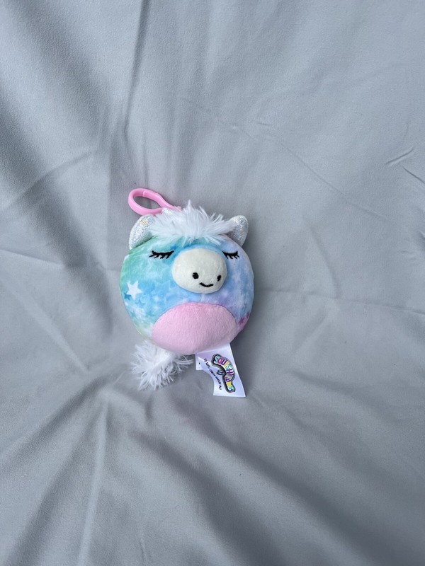 EUC Squishmallow 3.5” Clip-on Tie Dye Shoshana The Unicorn Plush Backpack Clip