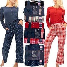 GAP Womens Pyjama Set Flannel Sleep Black Red Tartan Navy Polka Loungewear