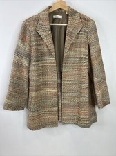 Coldwater Creek Women  s 12 Brown Tan Multicolor Woven 3/4 Sleeve Blazer Jacket