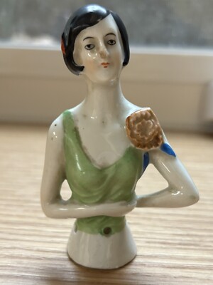 Antique Bisque #1558 German Half Doll 3.25  Flapper Style Hair Dress Elbows Away