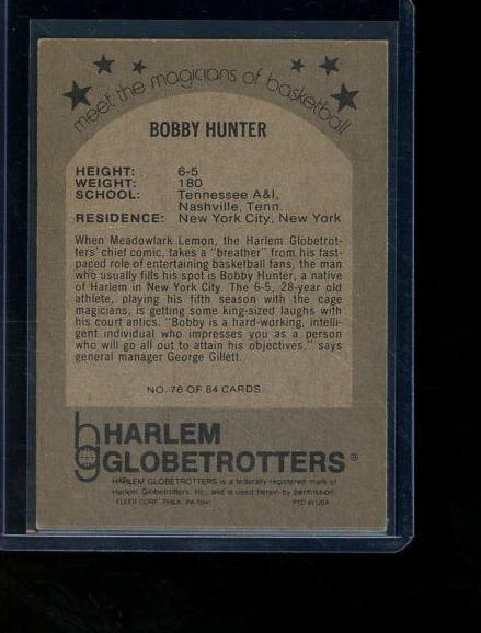 1971 FLEER HARLEM GLOBETROTTERS BOBBY HUNTER #76 - Image 2 of 2