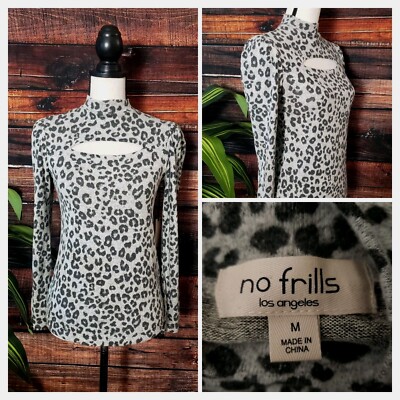 No Frills LA Shirt Size Medium Soft Rayon Top Long Sleeve Blouse Leopard Grey