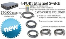 COMPLETE PLUG-N-PLAY HOME NETWORK 4-PORT ETHERNET SWITCH KIT