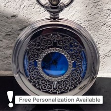 Celestial Blue Pocket Watch   Vintage Astronomy Enthusiast, Star Gazer's Gift