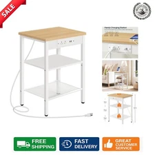 Compact Stylish Side Table with AC Outlets & USB Charging - Ideal for Bedrooms