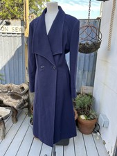 Jacques Vert Size 18 Navy Cashmere Virgin Wool Large Collar Fit & Flare