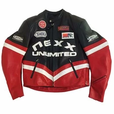 NEXX UNLIMITED RACING MEN'S LEATHER JACKET,  NEX-0962 BLACK/RED/WHITE
