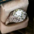 Antique Art Deco Round Cut 3Ct Moissanite Engagement 14K White Gold Finish Ring