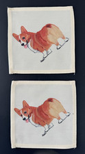 ZEPPA STUDIOS 2 Coasters Welsh Corgi Dog Ivory 6-1/4" Square