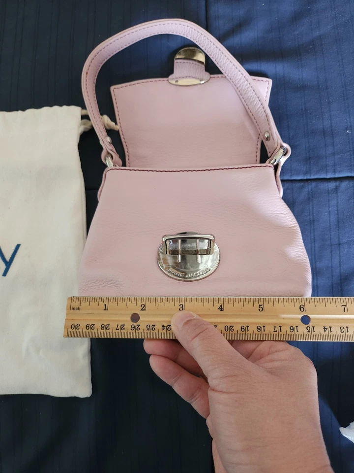 Rare VHTF Marc Jacobs Pink Leather Shoulder Bag Mini Petite Cute Pushlock - Image 3 of 4