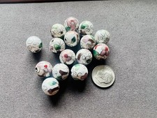 15 Pcs Cloisonn  12mm Round White Floral Beads Artisan Jewelry Making Lot