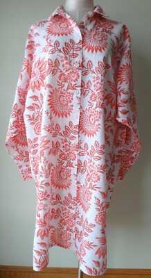 FLAX Designs LINEN Dress  Shirtdress   L    NWT  Linen Duster  PAPAYA  FLORAL