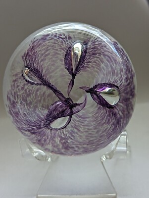 CAITHNESS SCOTLAND ''PIXIE'' PURPLE SWIRL SIGNED STUDIO ART GLASS PAPERWEIGHT