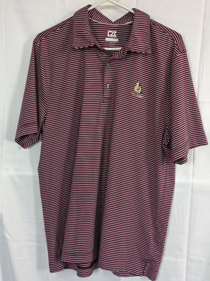 Cutter & Buck CB DryTec Polo Shirt Mens Size M Red Black Striped Twin Eagles