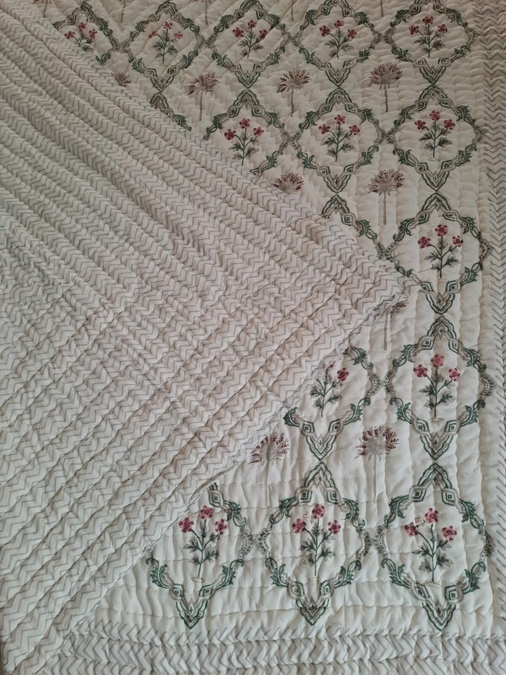 Manta acolchada reversible Jaipuri Razai con estampado de bloques de mano india 100 % algodón floral Foto 4 de 4