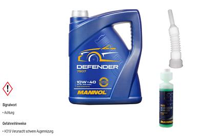 5L MANNOL Defender 10W-40 API SL/CF Motoröl inkl. Schlauch + Scheibenreiniger