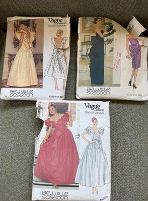 3 Vogue  DEsigner 1980s 1990s patterns Cut Bellville Sassoon  maxi dress dresses