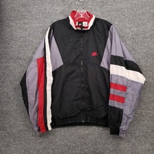 VINTAGE Nike Track Jacket Men L Large Black Full Zip Lined Windbreaker Retro 90s