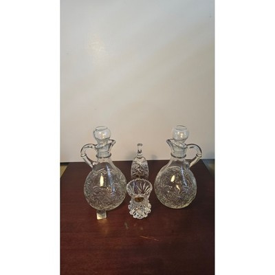 Princess House Fantasia Crystal Bundle Cruets Bell Toothpick Holder 4pc Set