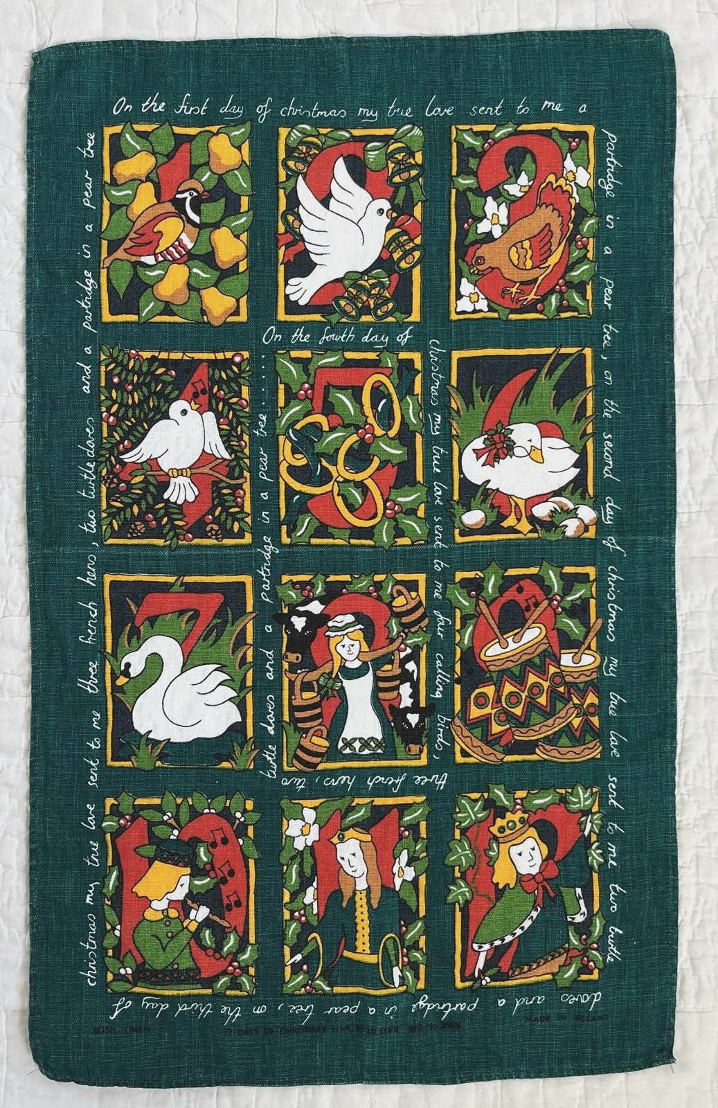 12 Days Of Christmas Ulster Weavers Irish Linen Tea Towel Kitchen Green Holiday