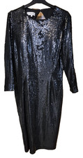 Ladies Hobbs Sequin Evening Dress Size 16 Black With Cut Out Back (552)