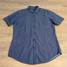 Hugo Boss Mens Short Sleeve Button Up Shirt Size Large Slim Blue Dots Allover B7