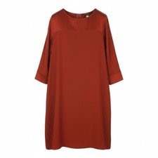 Marina Rinaldi Robe EU54 Rouge Brique Col Rond Manches 3/4 Longueur Au Genou