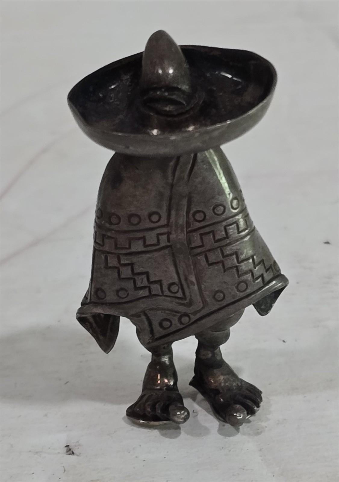 Vintage Sterling Silver Brooch Pin 925 Mexico Folk Sombrero Man Poncho Signed