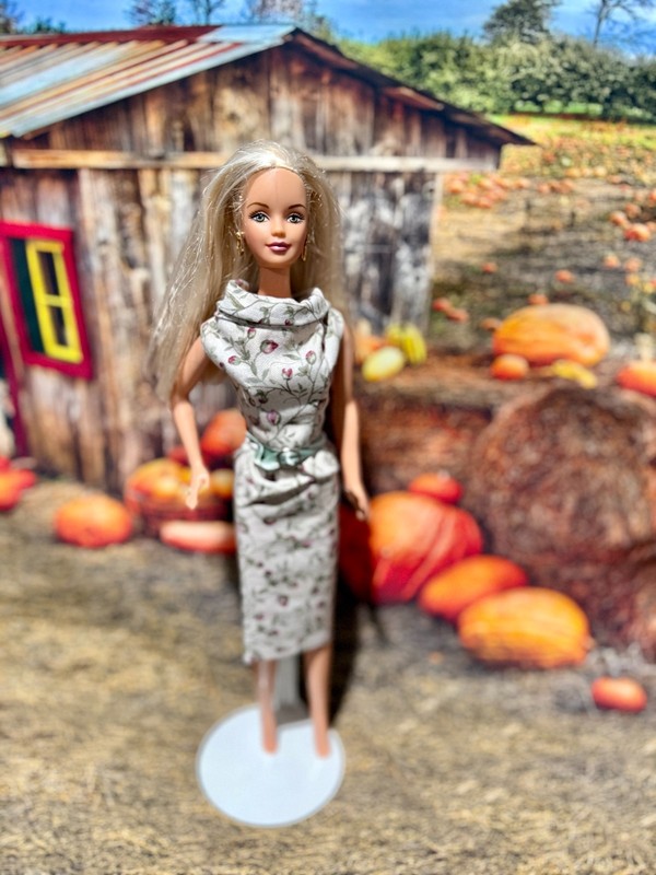OOAK  BARBIE Beige Sheath with Vine Pattern + Belt! FASHION ONLY