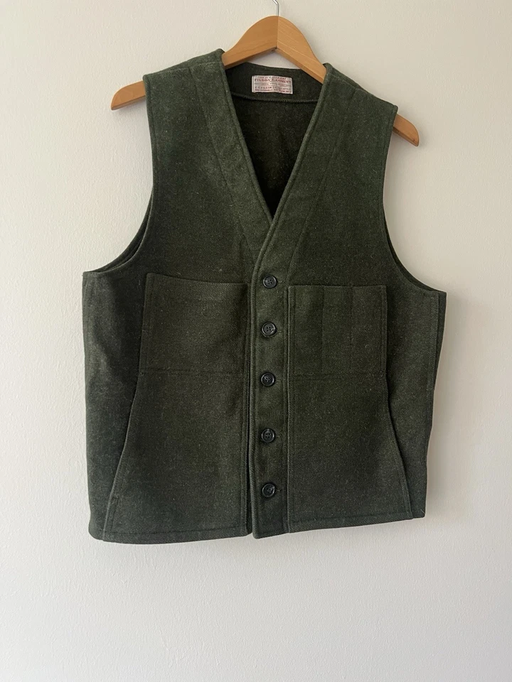 Chaleco De Colección CC Filson Mackinaw Lana Virgen Bolsillos Verdes Hecho en EE. UU. Para Hombre’s M Foto 2 de 4