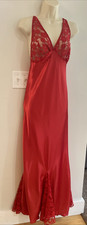 Vtg Frederick  s Of Hollywood Red Satin Lace Godet Long Slip Dress Lingerie M/L