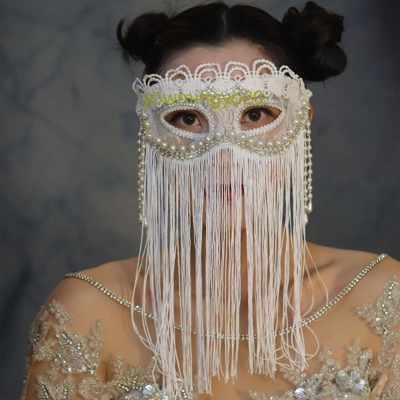 Black White Lace Retro Elegant Mysterious Woman Tassel Mask Ball Halloween Party - Image 2 of 4