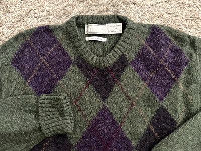 Vintage Christopher Hayes Shetland Wool Sweater Mens M Medium Argyle Ireland 80s