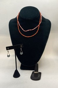 Sterling Silver 925 Turquoise Beaded Necklace Earrings Ring Jewelry Lot of 4