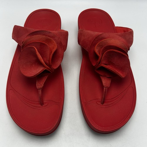 Sandalias FitFlop para mujer 10 chanclas cómodas de cuero rojo tanga para caminar - Imagen 2 de 8